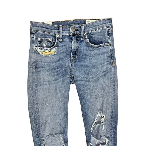 Rag & Bone Mid Rise Skinny Jean Blue Ripped Distressed Denim size 25 Medium Wash - Picture 4 of 10